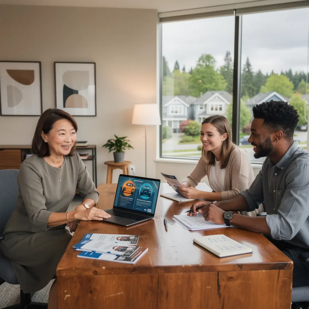 Символы страхования с изображением ключей от автомобиля и документов.